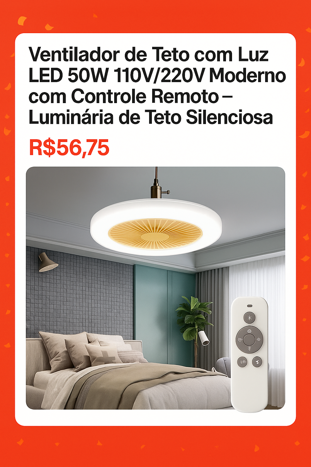 Ventilador de Teto LED com Controle Remoto