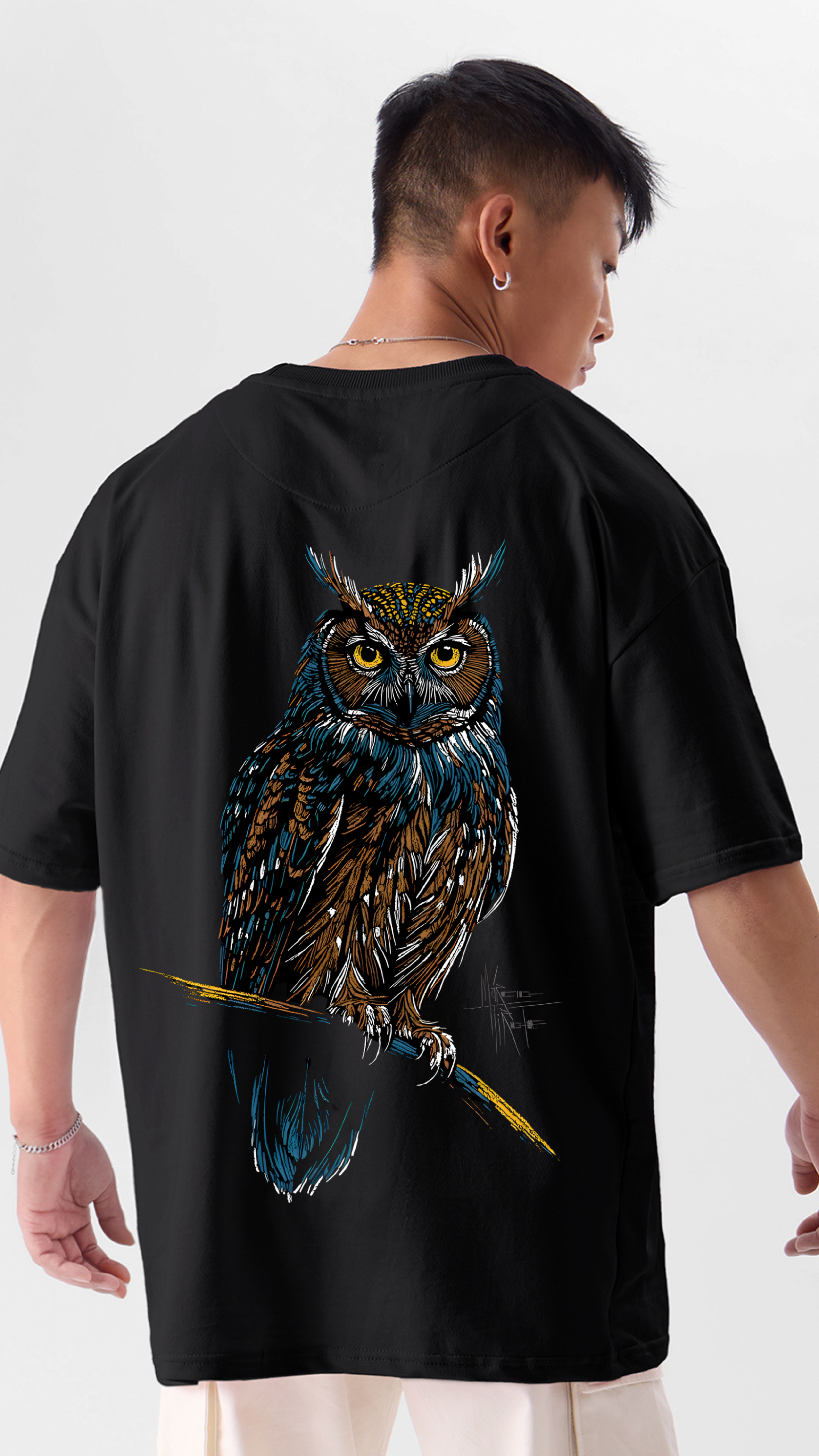 Premium Black Oversized Stunning OWL Design Tee