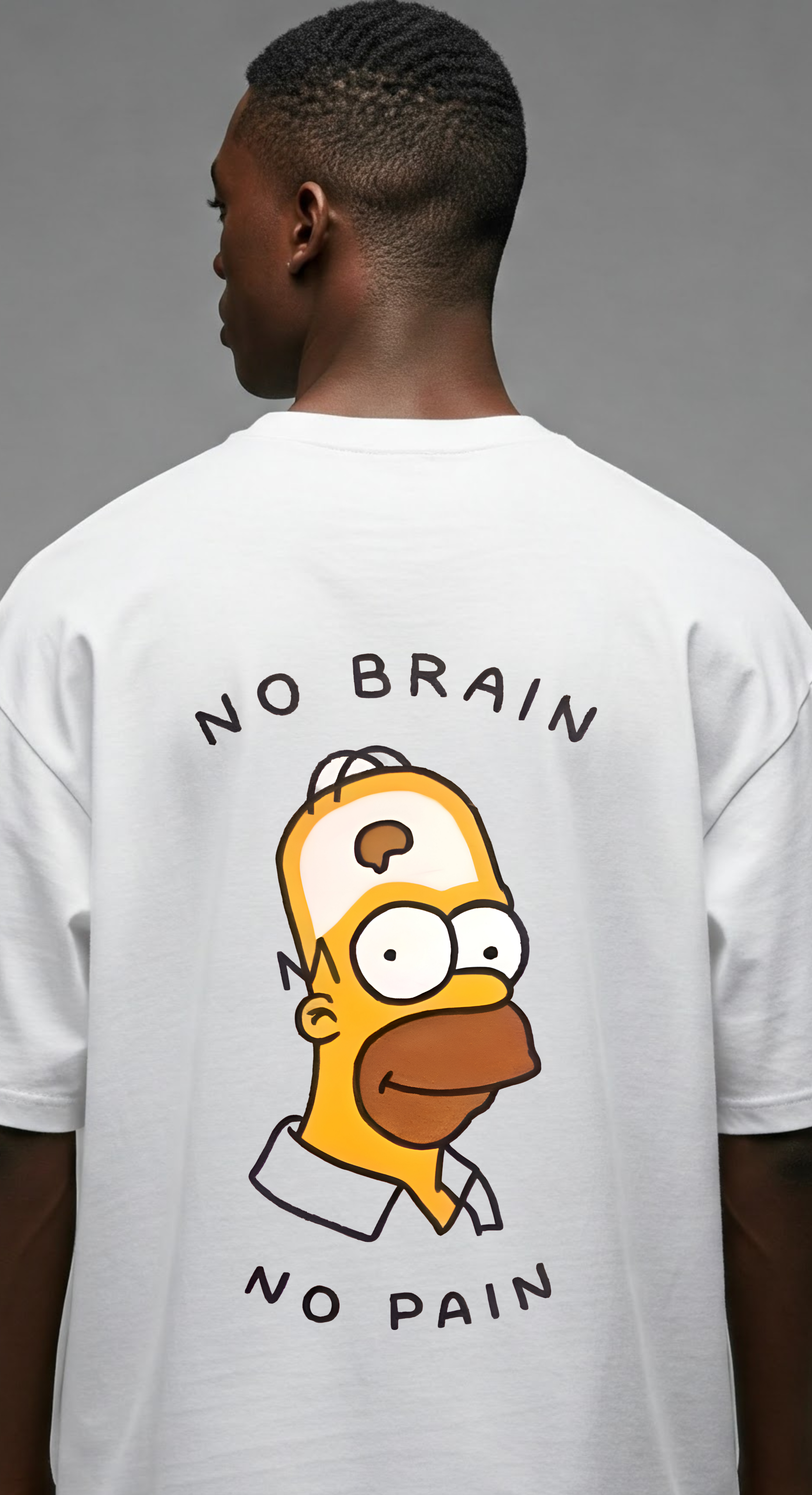 Premium white Oversized Tee with No Brain No Pain Design