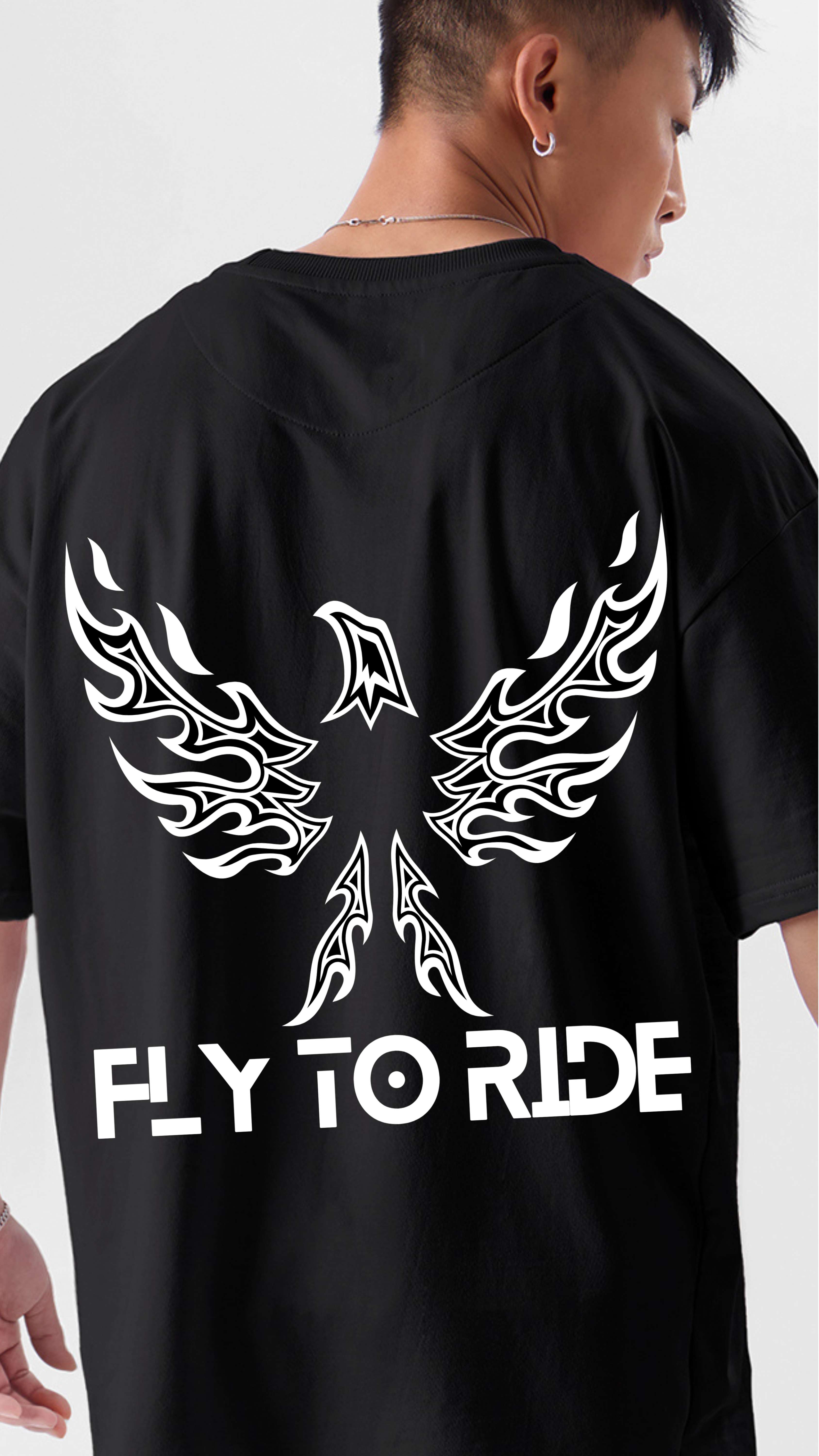 Premium Oversized Black Tee with Fly to Ride Design