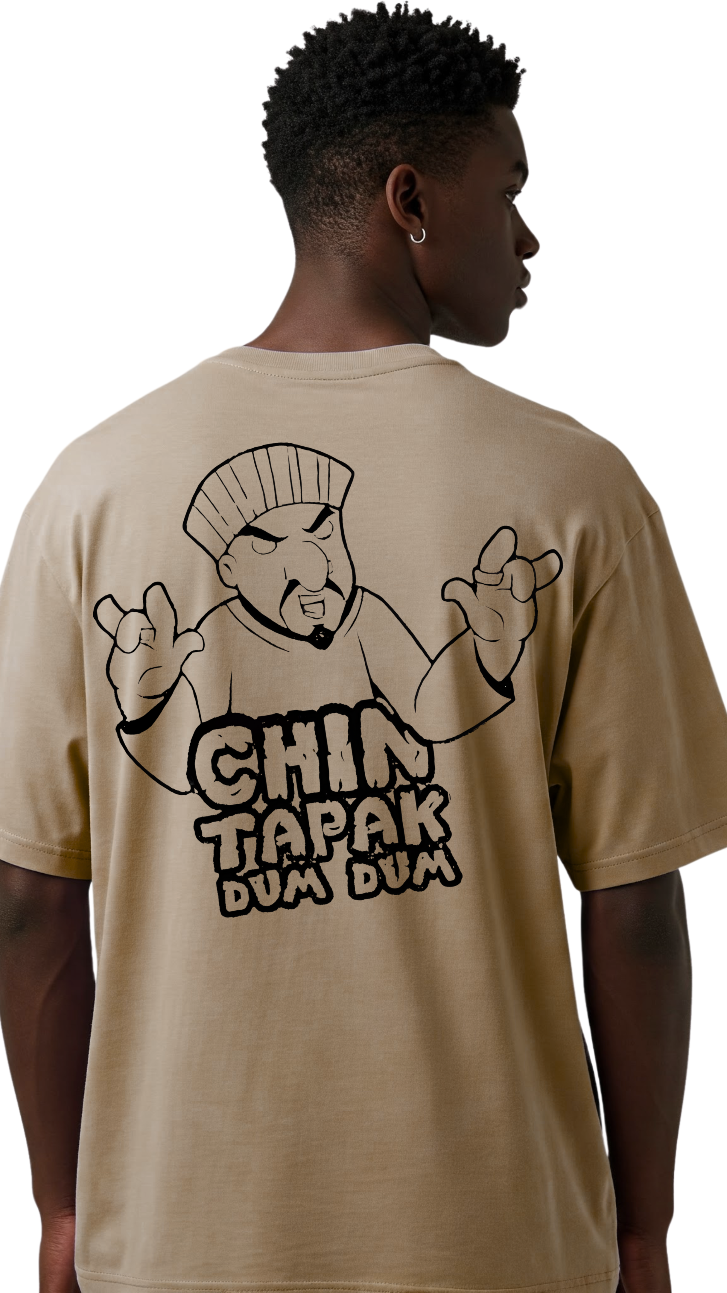 Premium Oversized Beige Tee with Chin Tapak Dum Dum Design
