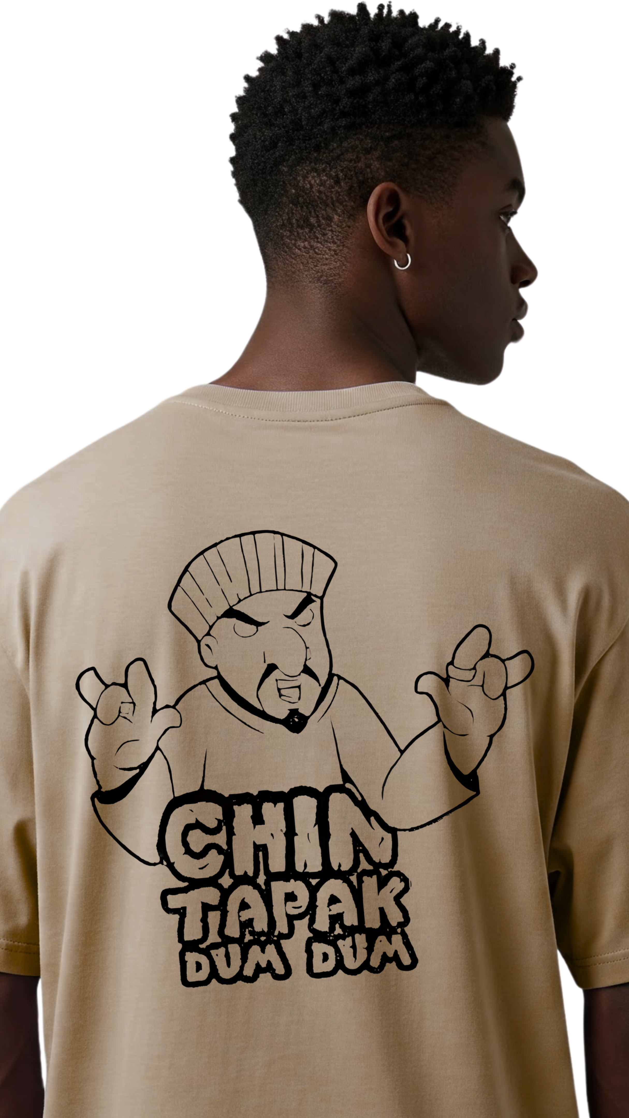 Premium Oversized Beige Tee with Chin Tapak Dum Dum Design