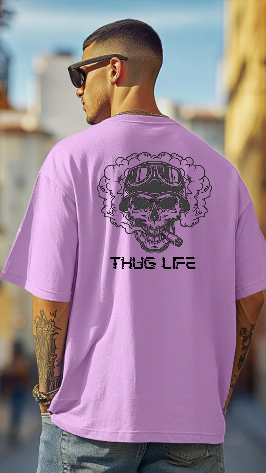 Premium Oversized Lavender Tee with Thug Life Design