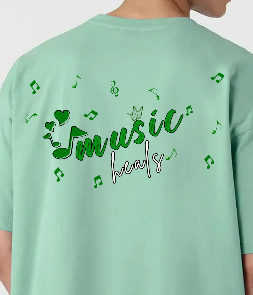 Green 'Music Heals' Design Premium T-shirt