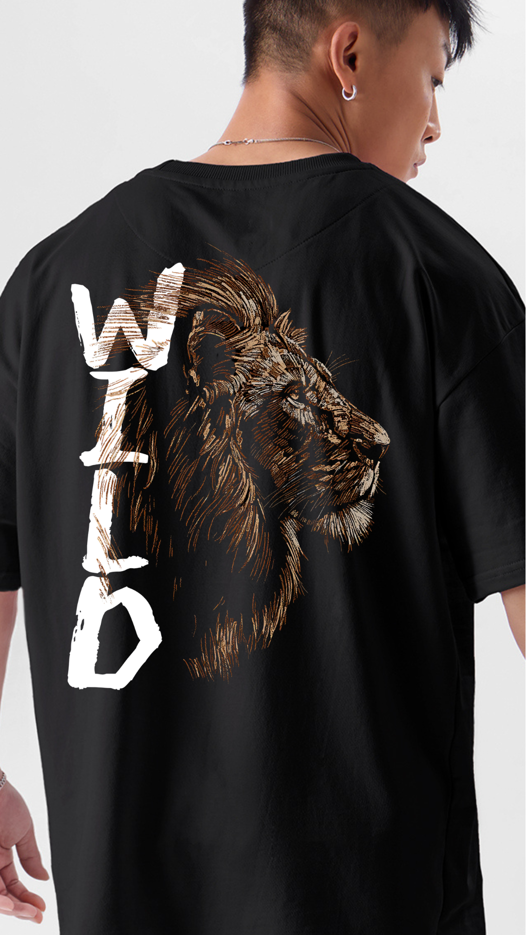 Premium Oversize Tee with Wild Lion Design