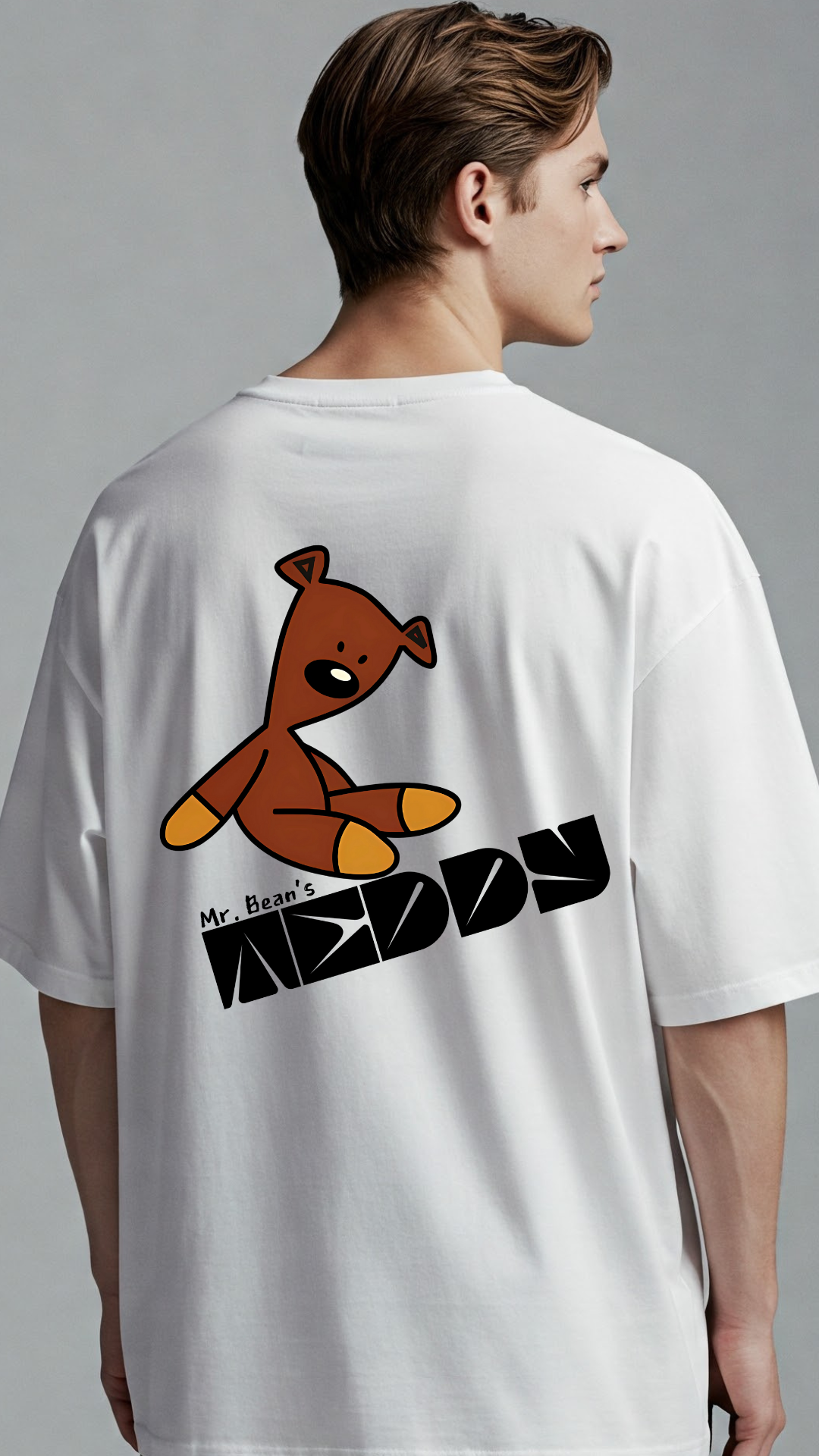Mr. Bean's Teddy Printed White Premium Oversize T-Shirt