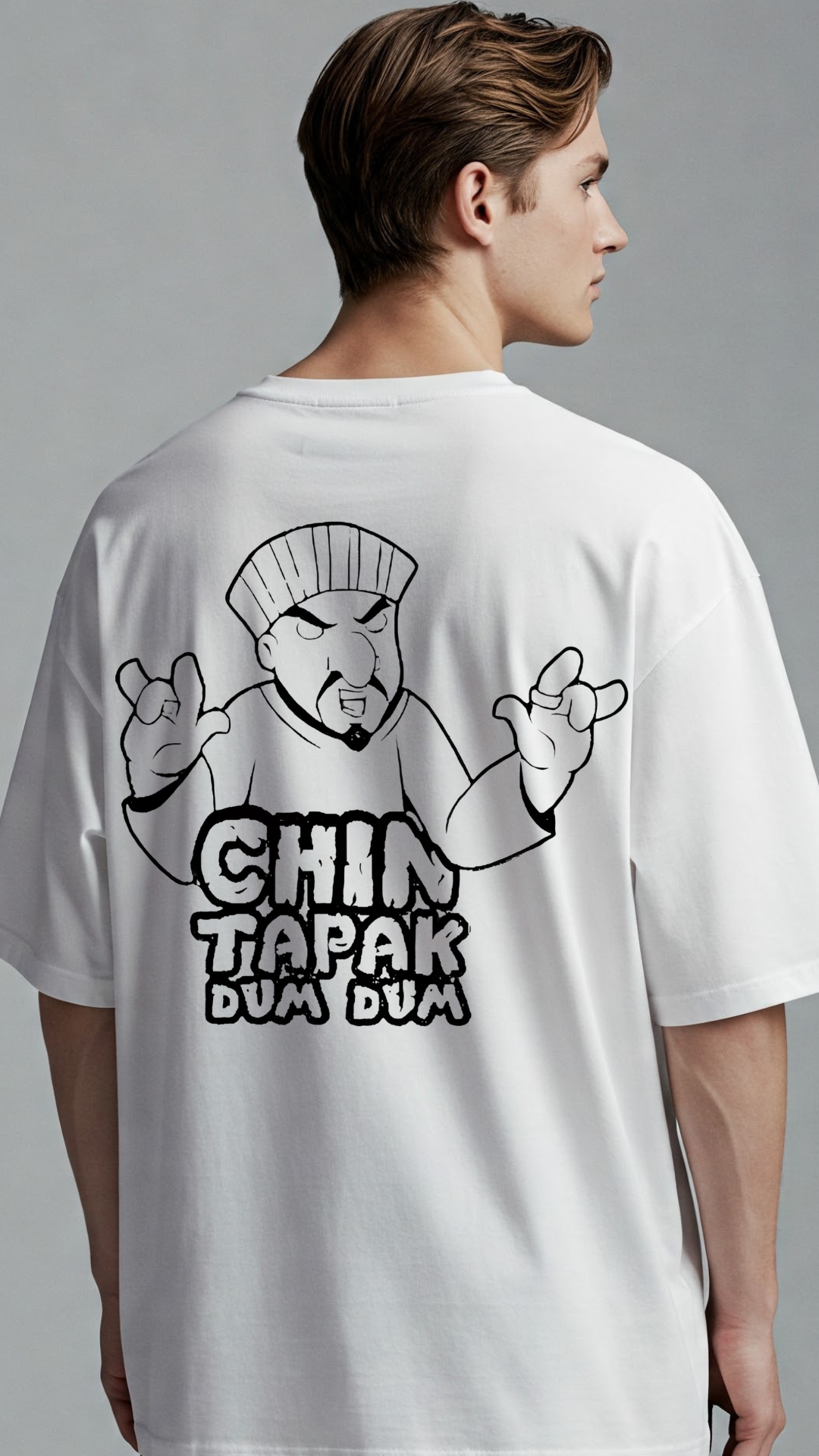 Premium White Oversized Tee with Chin Tapak Dum Dum Design