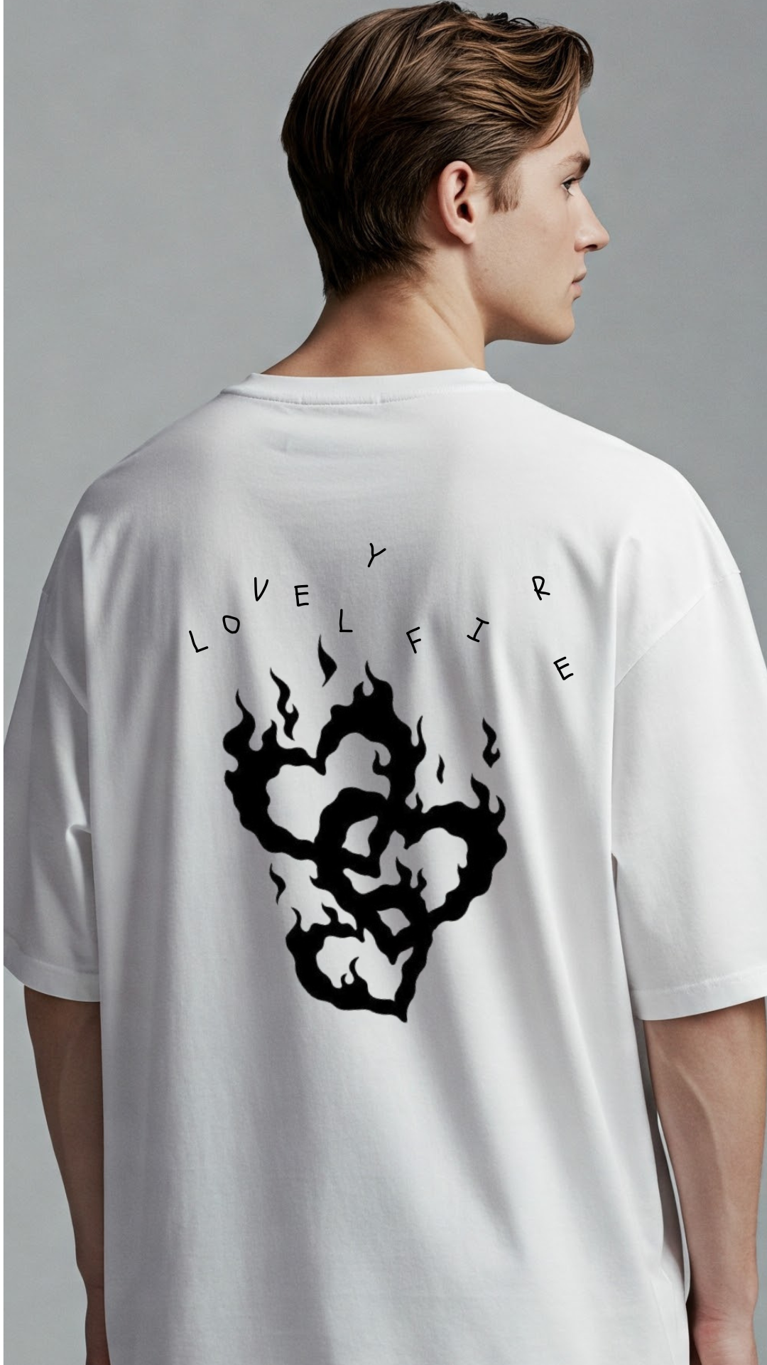 White Graphic Premium Oversized T-Shirt with Lovely Fire Design