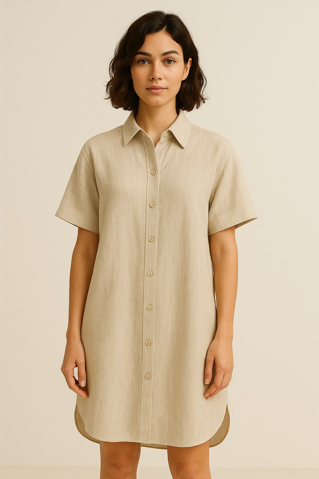 Casual Beige Shirt Dress