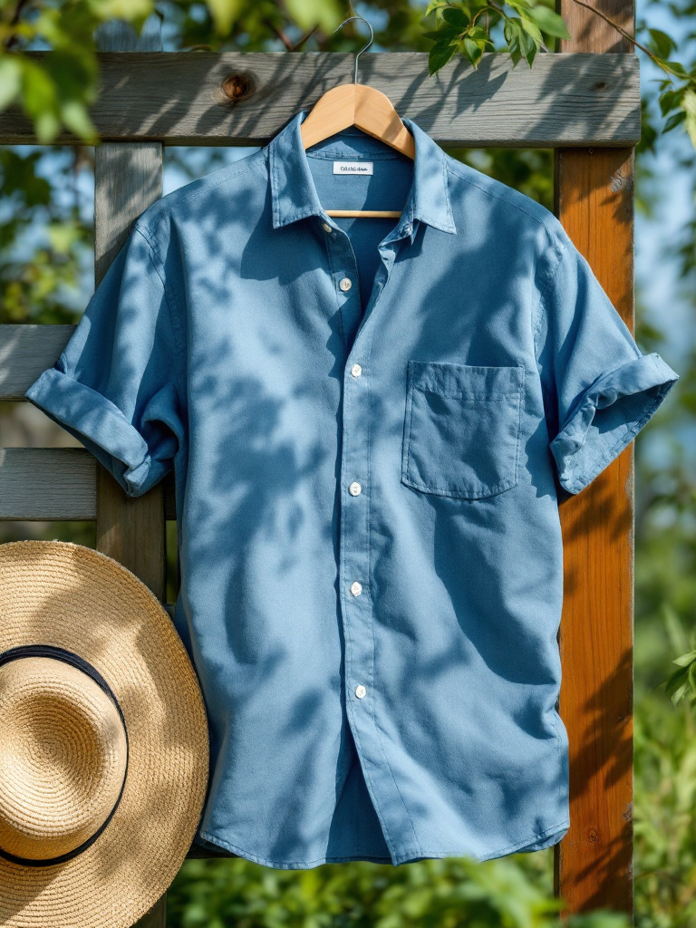 Men's Blue Hemp Shirt and Shorts Set