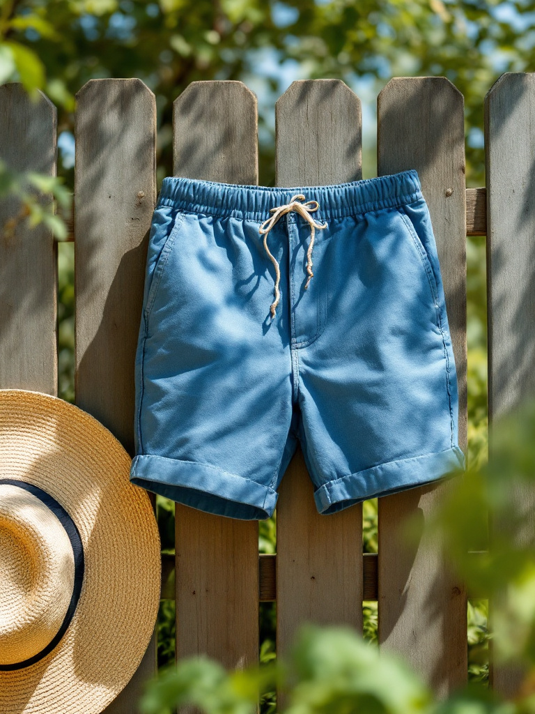 Men's Blue Hemp Shirt and Shorts Set