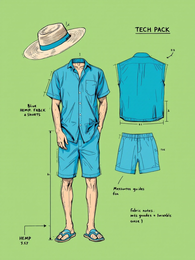 Men's Blue Hemp Shirt and Shorts Set