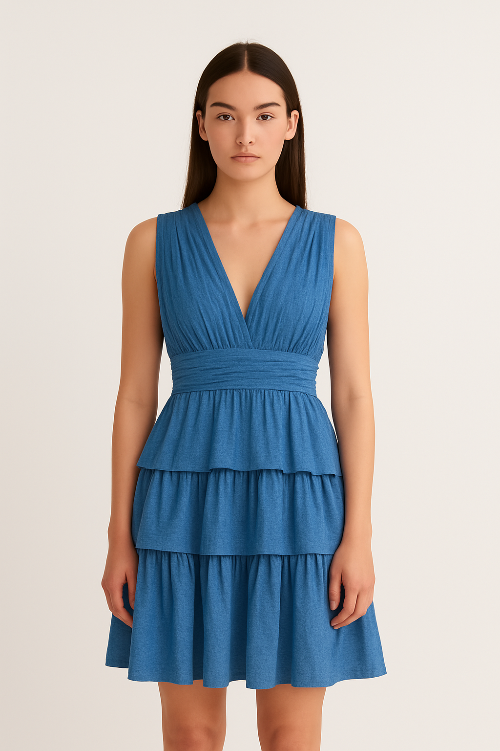 Sleeveless Tiered Blue Dress