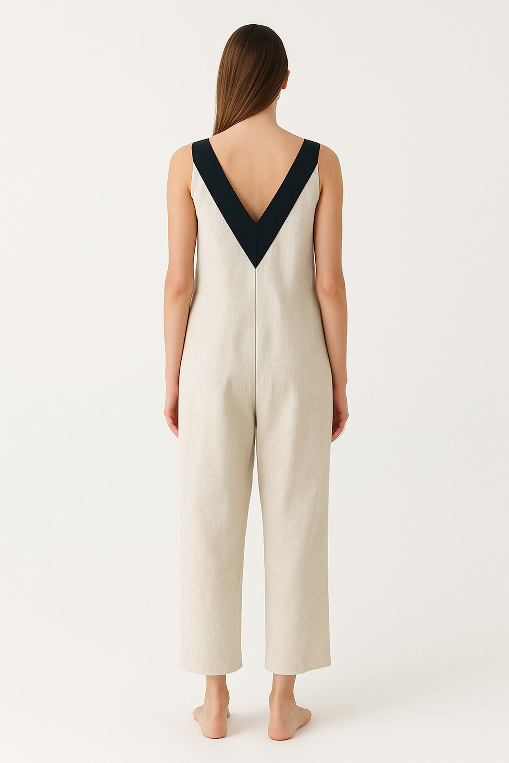 Sleeveless Hemp Blend Cotton Jumpsuit