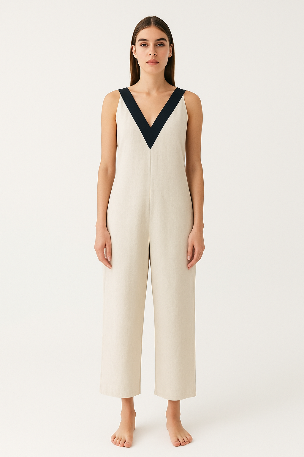 Sleeveless Hemp Blend Cotton Jumpsuit