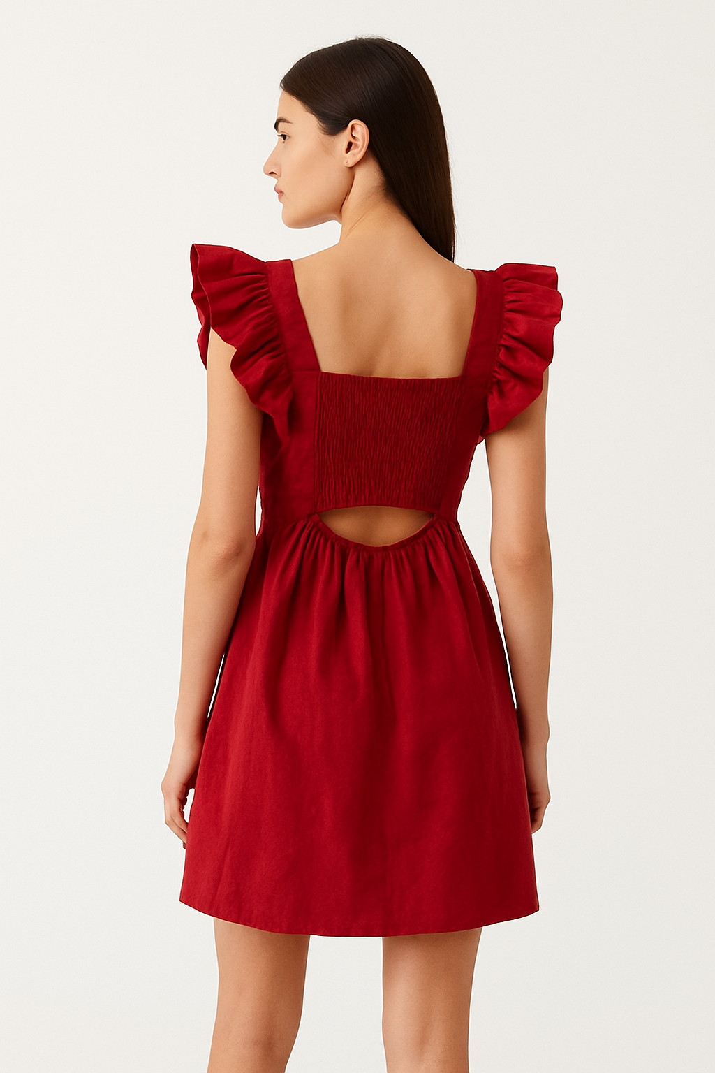 Red Ruffled Back Cut-Out Dress