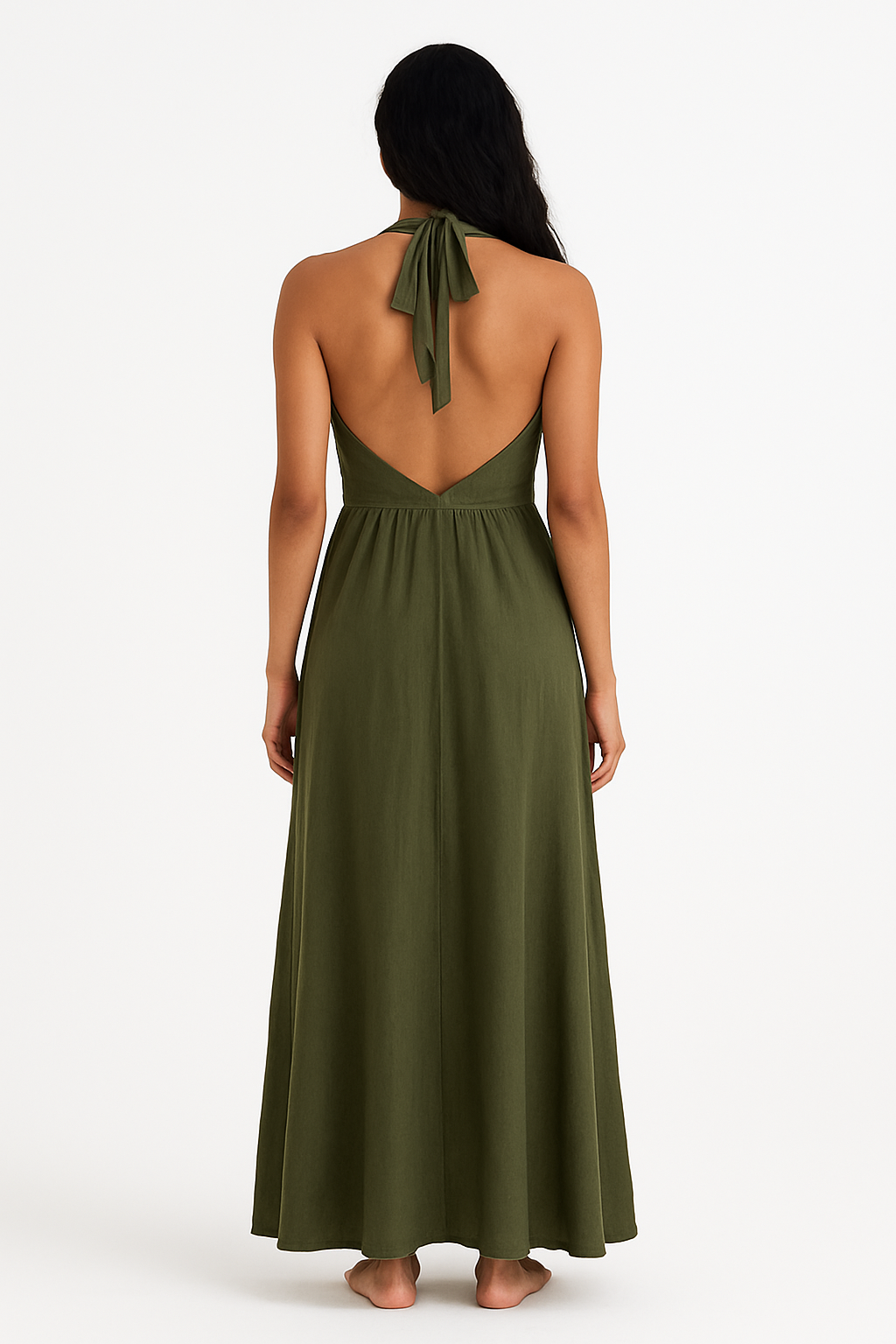 Olive Green Hemp Halter Maxi Dress
