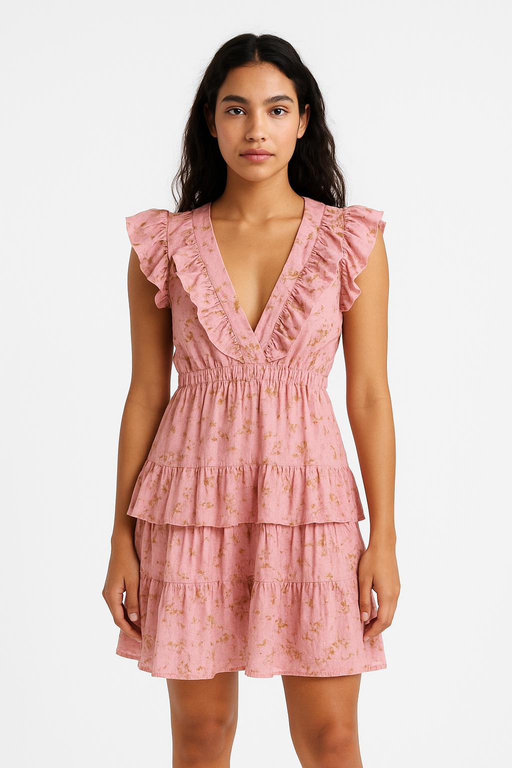 Hemp Ruffled Tiered Mini Dress – Blush Pink