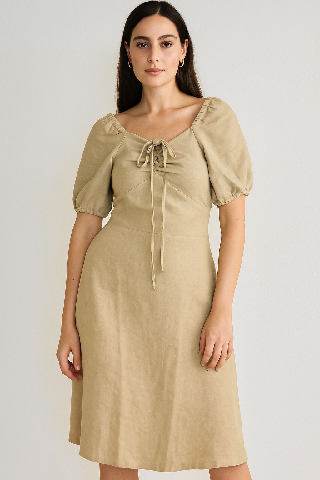 Hemp Cotton Tie-Front Dress – Sand Beige