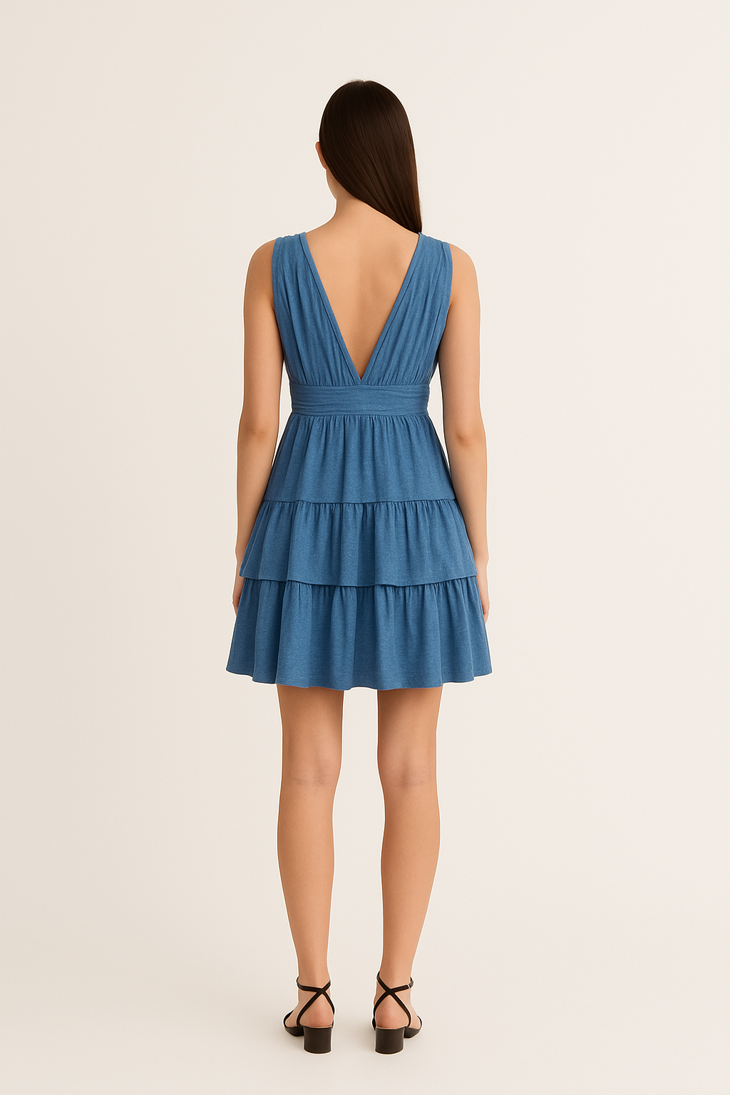 Sleeveless Tiered Blue Dress