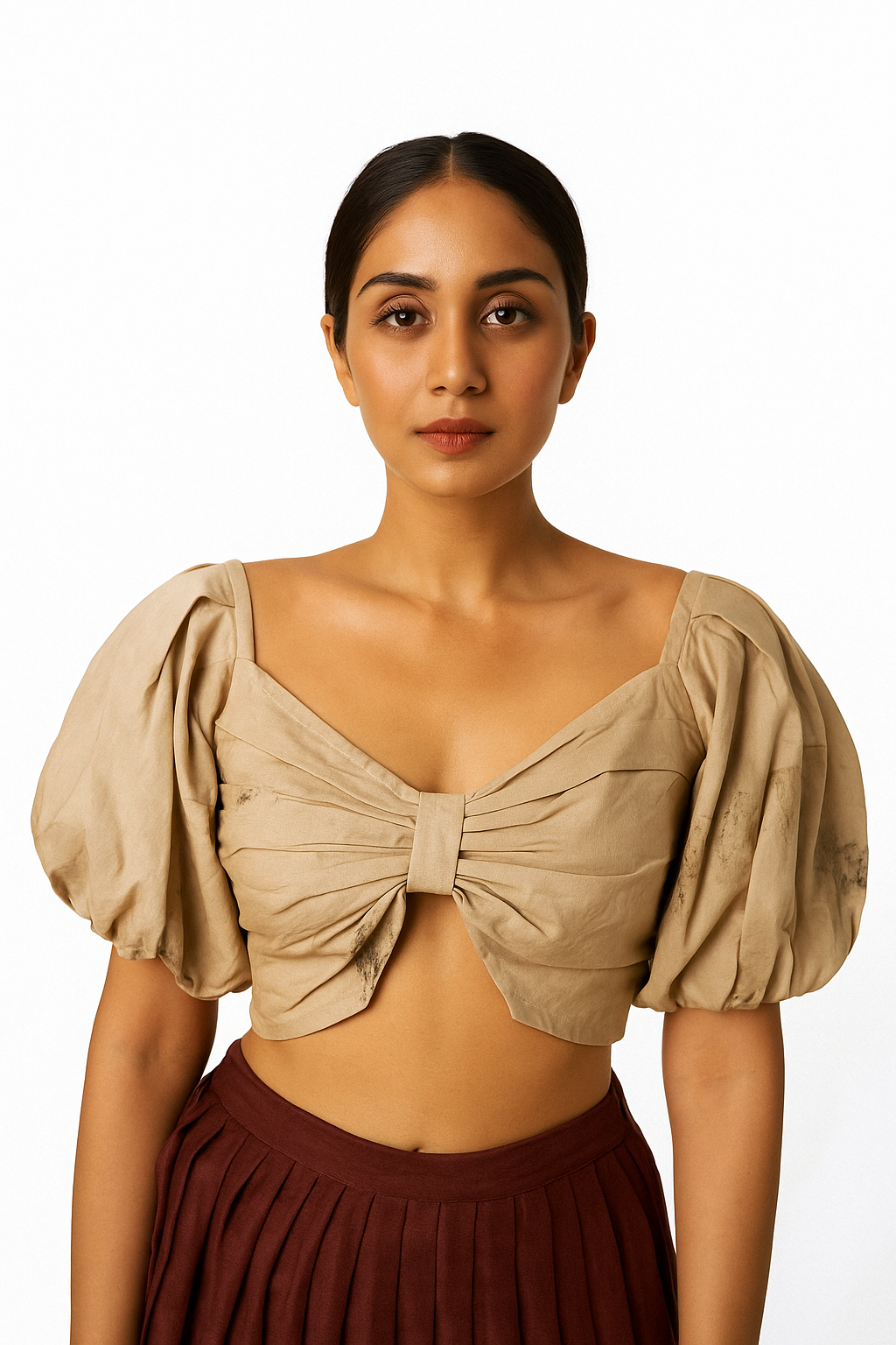 Kosu Hemp – Sculpted Puff-Sleeve Crop Top