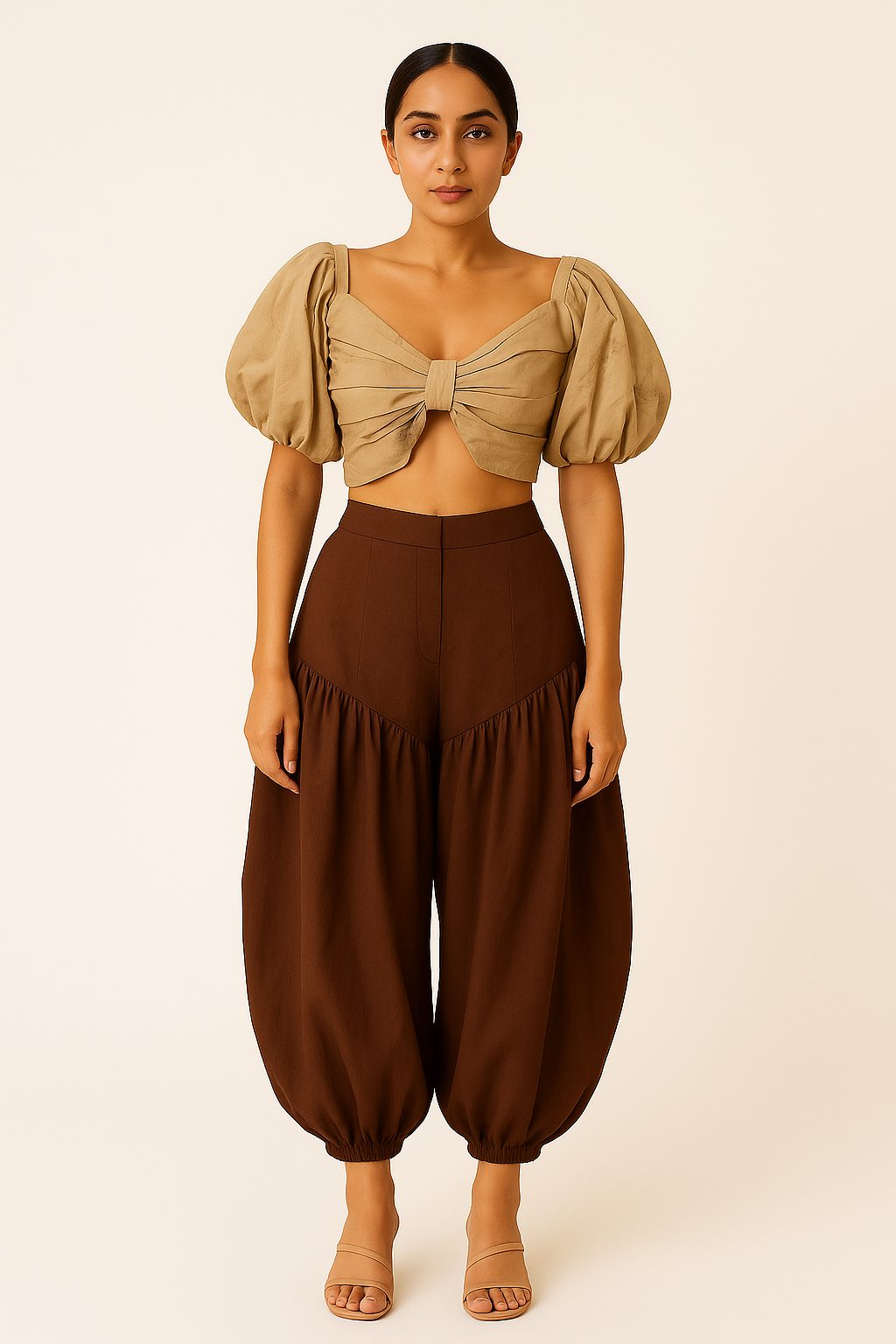 Kosu Hemp – Sculpted Puff-Sleeve Crop Top