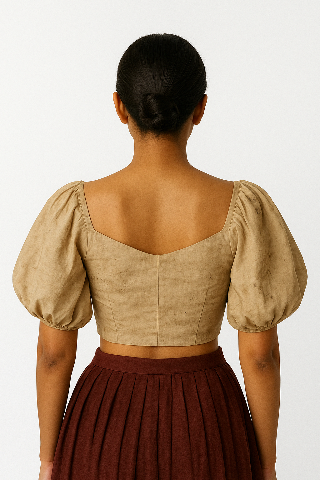 Kosu Hemp – Sculpted Puff-Sleeve Crop Top