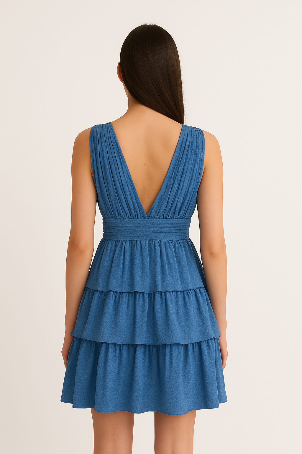 Sleeveless Tiered Blue Dress