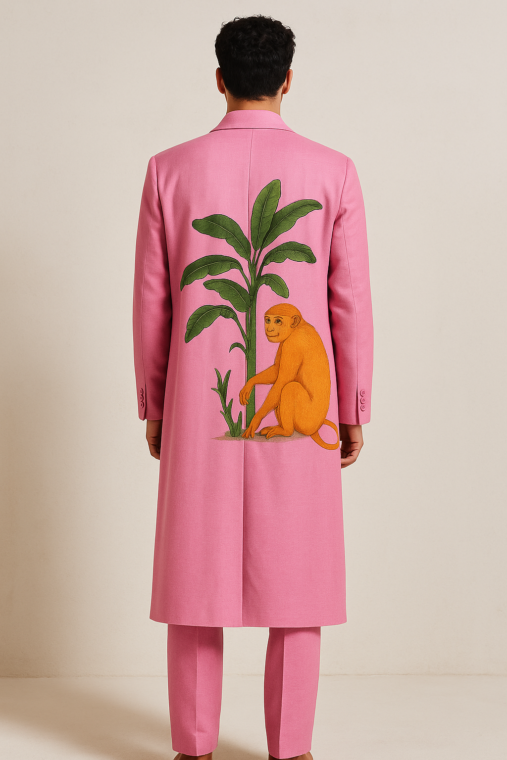 Pink Graphic Long Coat Set