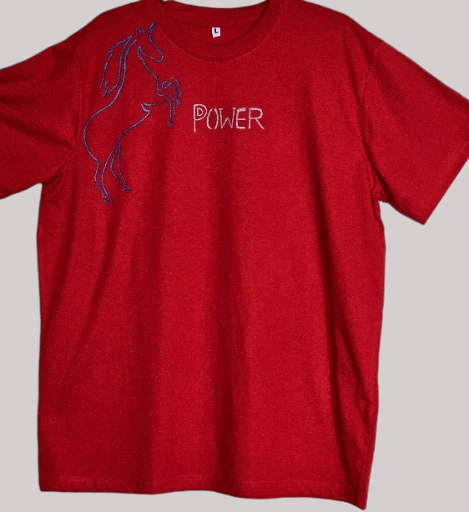 Non Gildan handpainted Red T-shirt with Horse and 'Power' Graphic large size