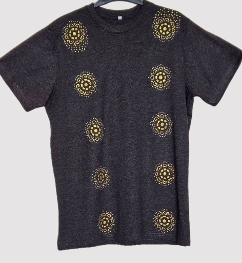 Non Gildan handpainted  Greyish black  t-shirt..Medium and Large size