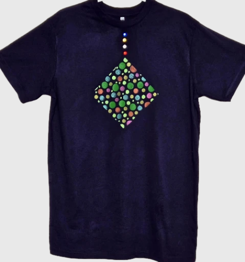 Non Gildan Navy Blue T-Shirt with Colorful Dot Design Medium Size 