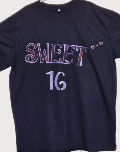 Non Gildan handpainted Tilt font Navy Blue Sweet 16 T-shirt..XXL size