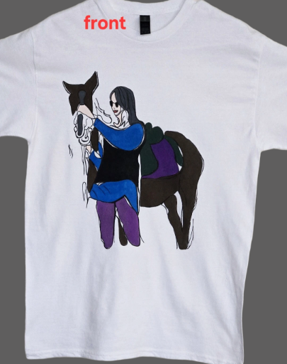 Gildan premium white cotton handpainted Horse and Rider Graphic Medium size T-Shirt