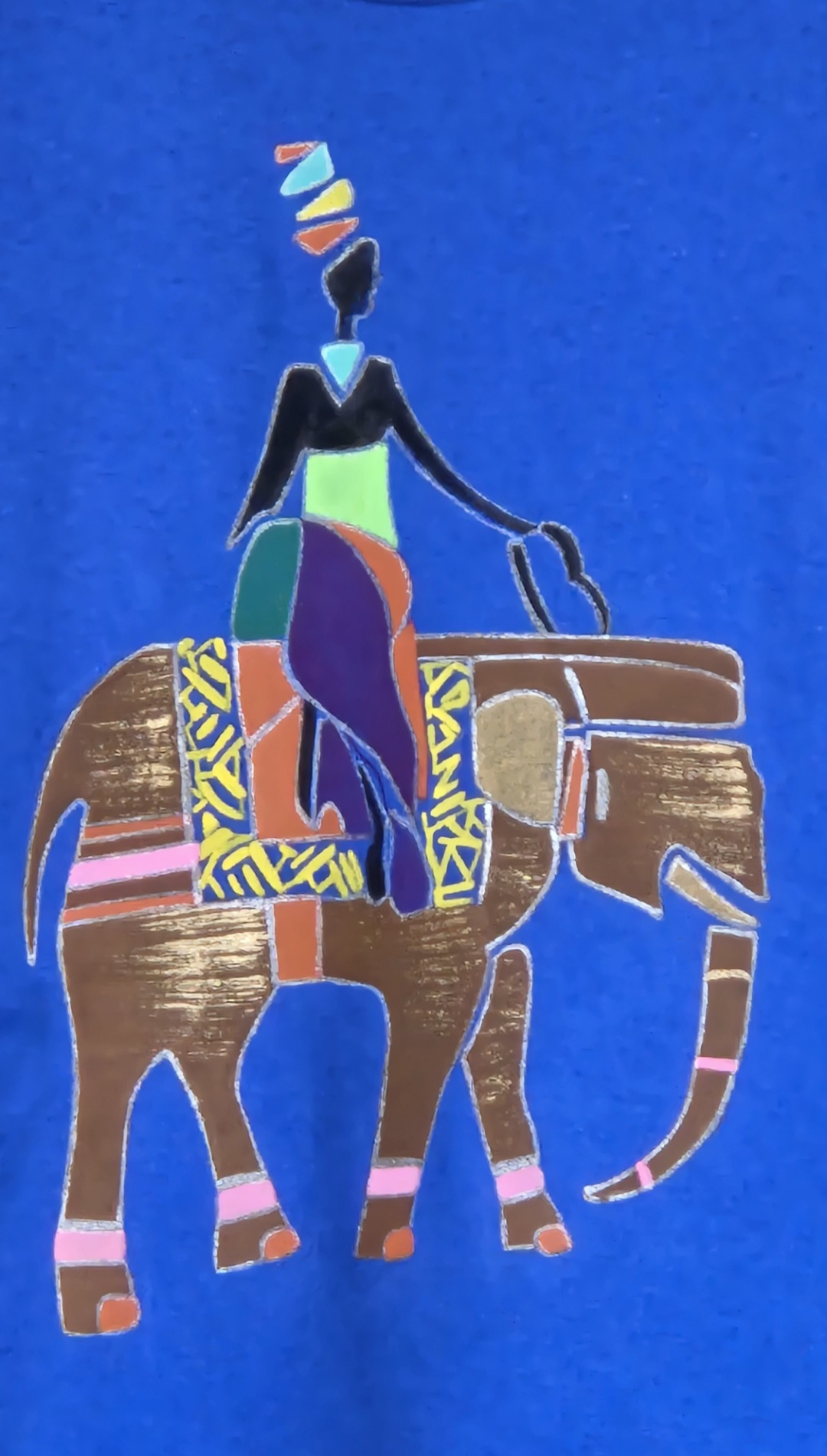 Gildan cotton handpainted Blue African Art Graphic T-Shirt medium size 