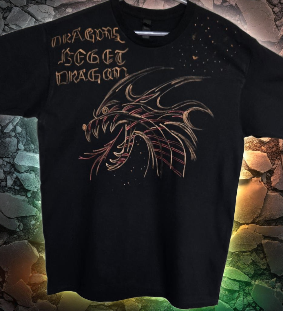 Gildan cotton Black bleach Dragon T-Shirt Large size 