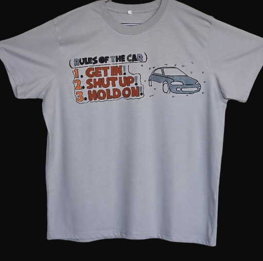 Non Gildan handpainted Funny Car Rules grey T-Shirt large size 