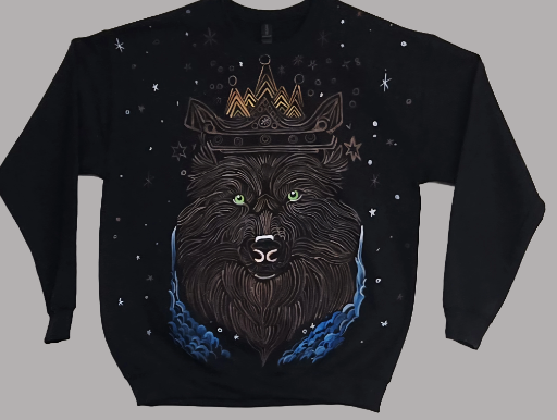 premium gildan cotton handpainted bleached art Wolf King large size Sweatshirt