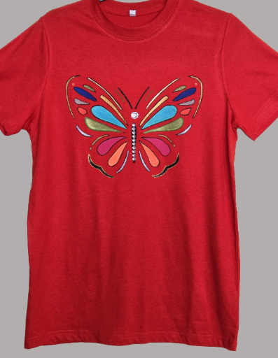 Red T-Shirt with Butterfly Design small size sold