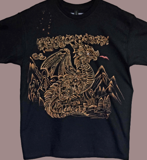 Black Bleach painted Dragon gildan large size  T-shirt
