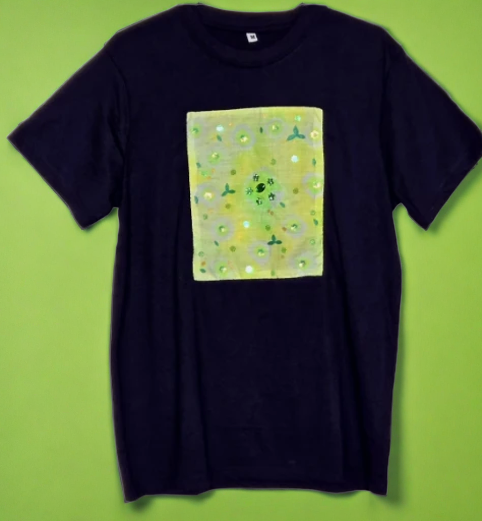 Navy Blue T-Shirt with Hand-Painted Design..Medium size