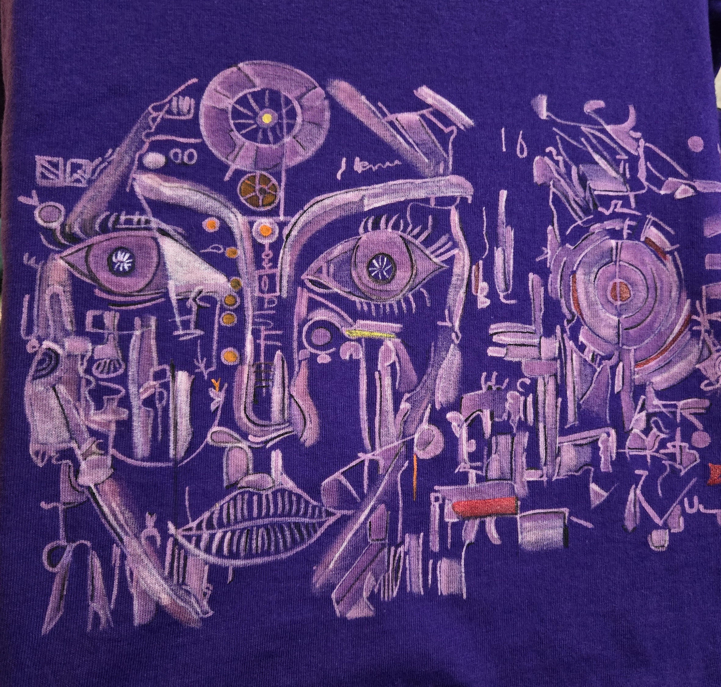 Gildan cotton bleach painting Purple Graphic T-Shirt small size 