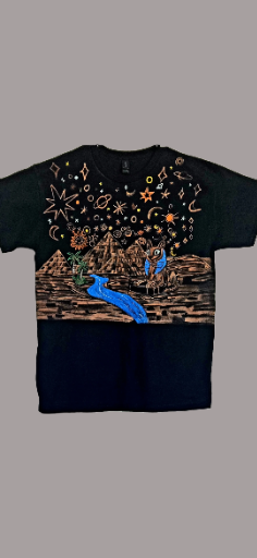 Gildan Bleached Hand-painted Egyptian-themed Large size T-shirt