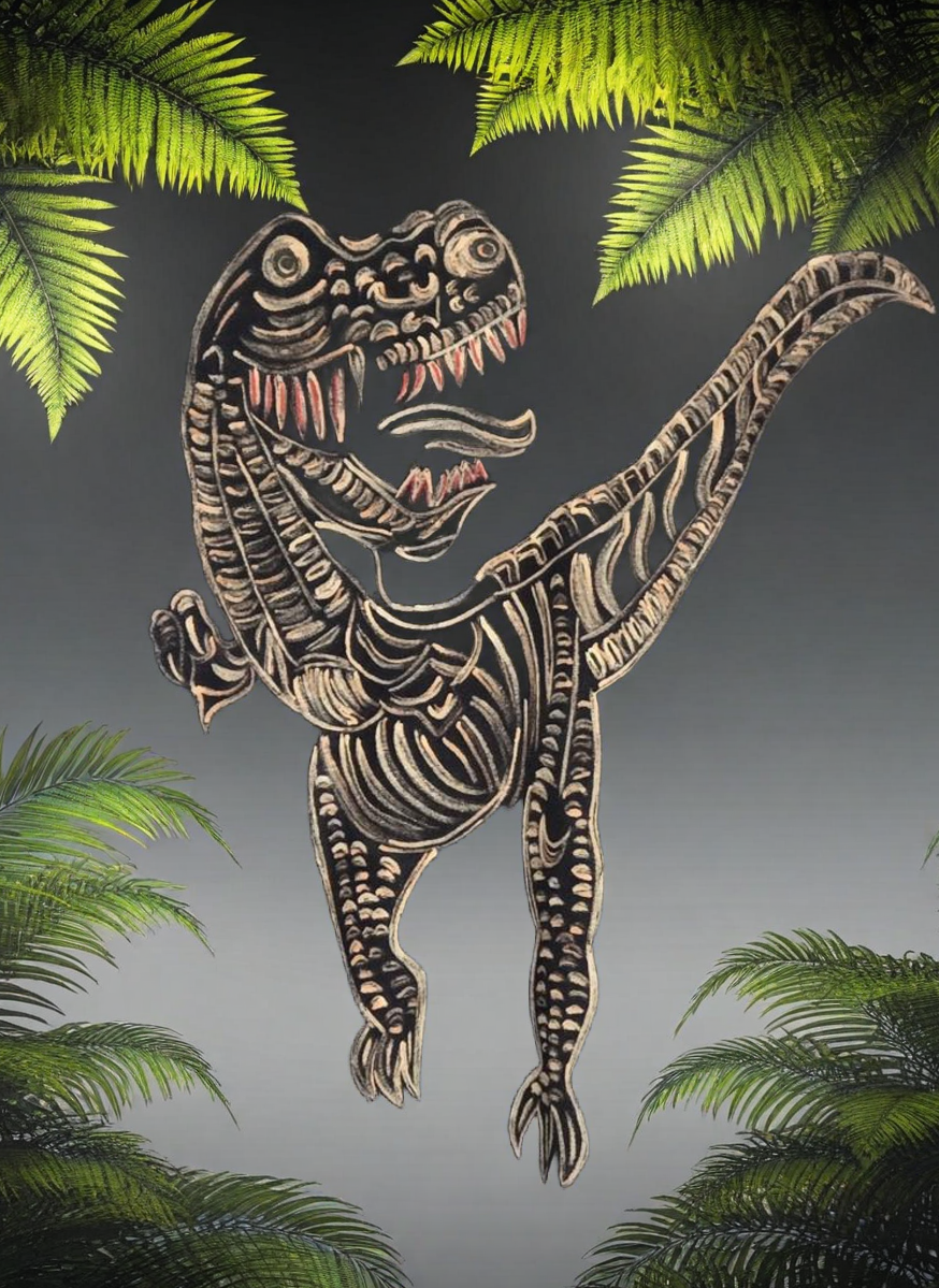 Gildan cotton bleached Dinosaur Skeleton T-shirt L-size