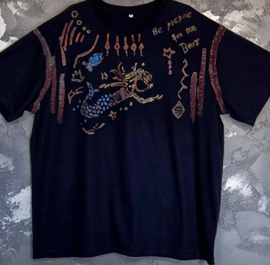 Non Gildan Bleach Hand-Painted Navy blue  T-Shirt XL size 
