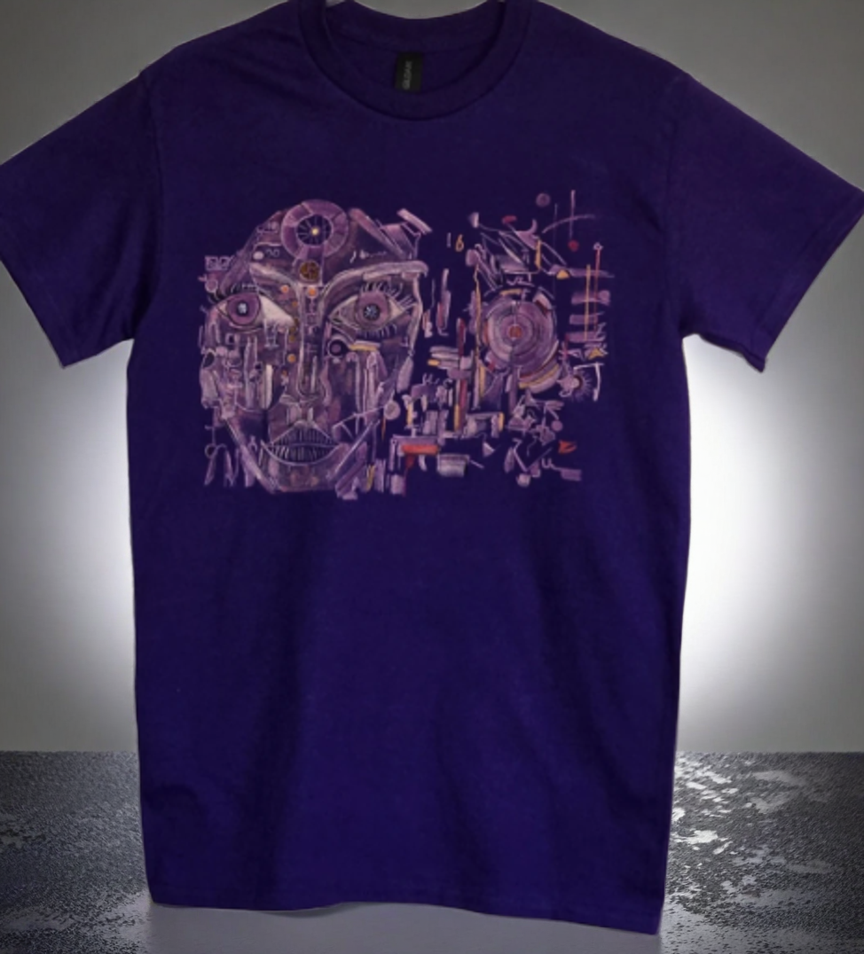 Gildan cotton bleach painting Purple Graphic T-Shirt small size 