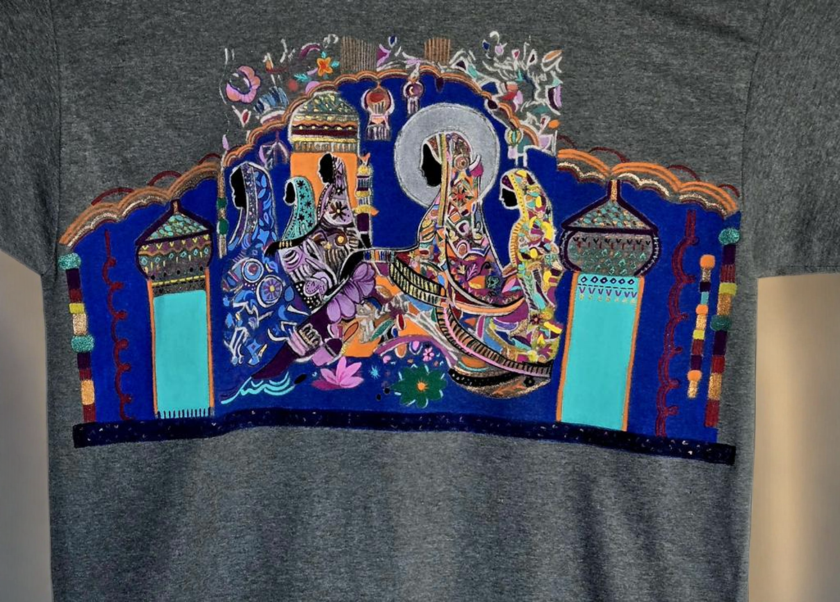 Gildan Green T-shirt with mughal Art bleach and fabric paint XL size SOLD 