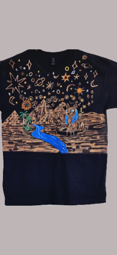 Gildan Bleached Hand-painted Egyptian-themed Large size T-shirt