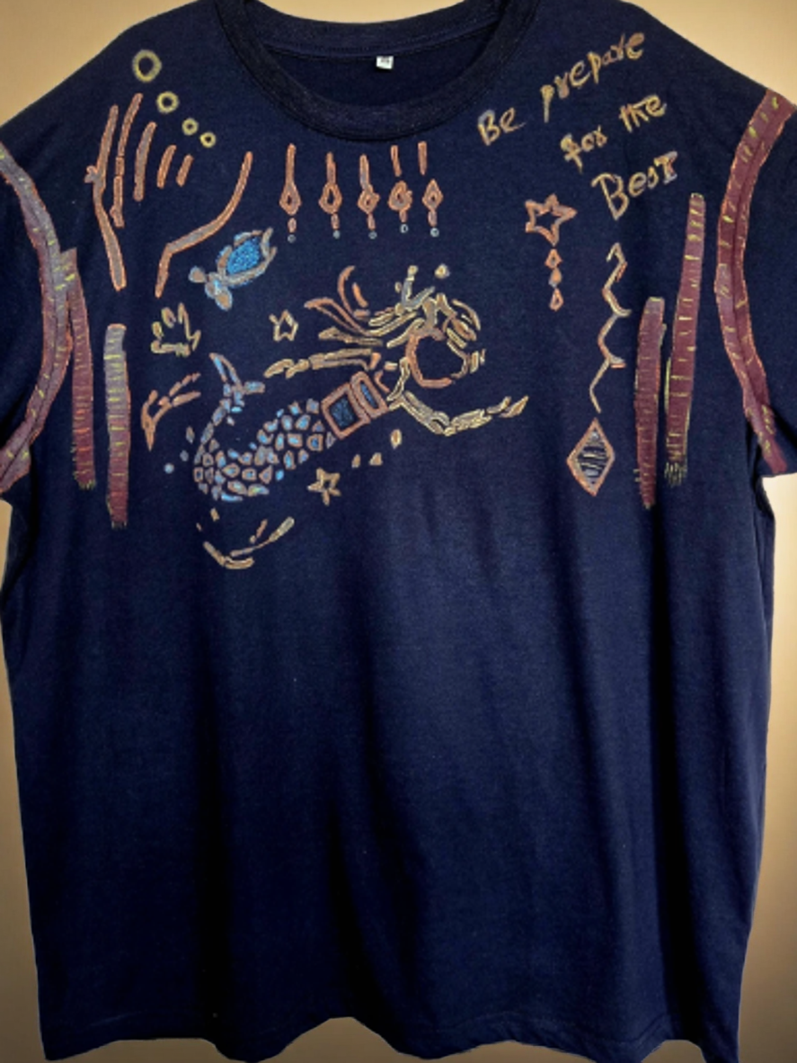 Non Gildan Bleach Hand-Painted Navy blue  T-Shirt XL size 