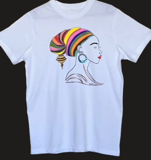 Non Gildan handpainted Colorful Headwrap Woman T-shirt medium size 